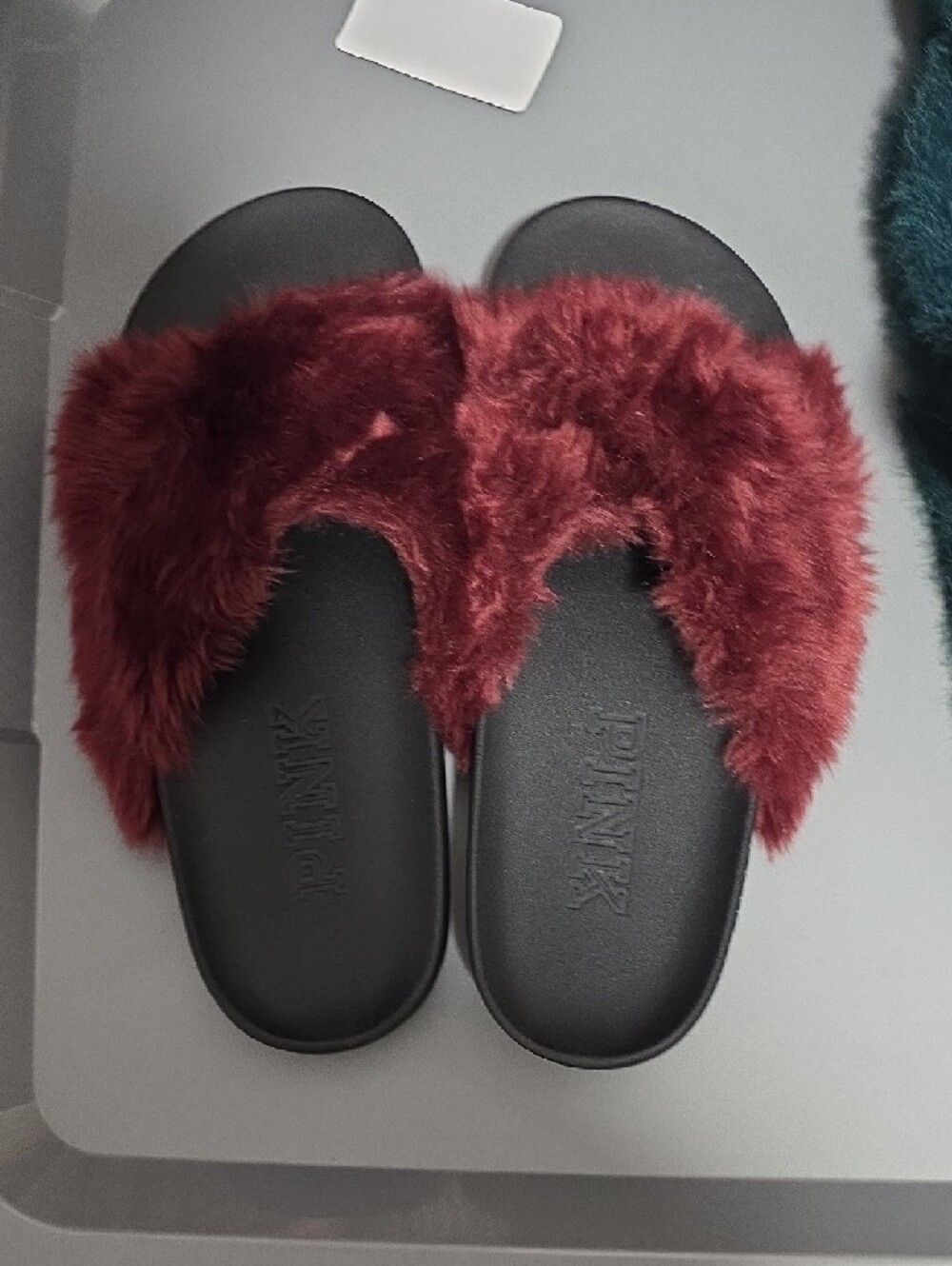 PINK Victoria's Secret Faux Fur Slide Sandals - Wine - Picture 3 of 4